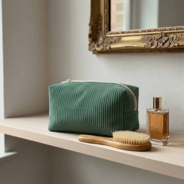 Kit Couture Craftine Trousse de Toilette en Velours Côtelé Vert d'eau