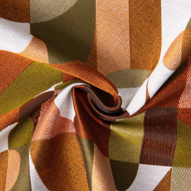 Tissu Jacquard Psychédélique sur fond Bronze