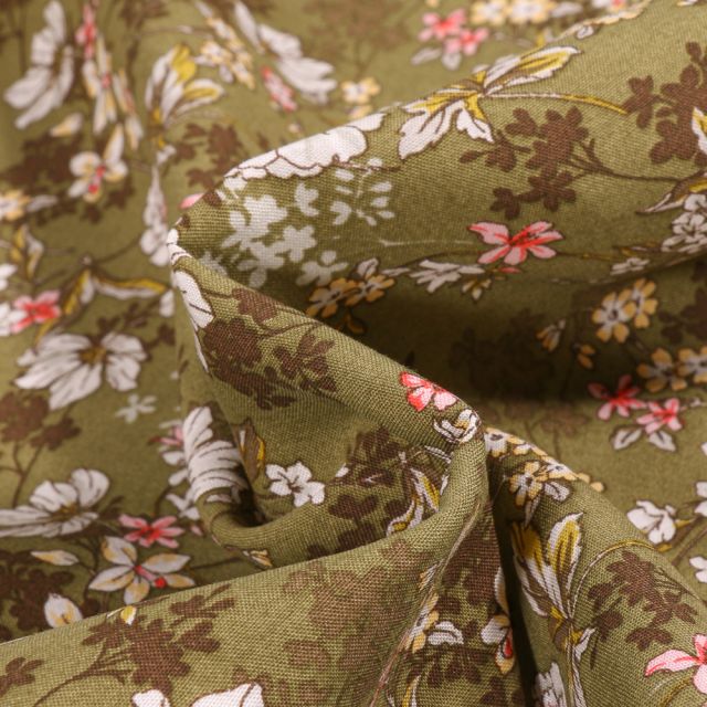 Tissu Viscose Arty Anaïs sur fond Vert kaki