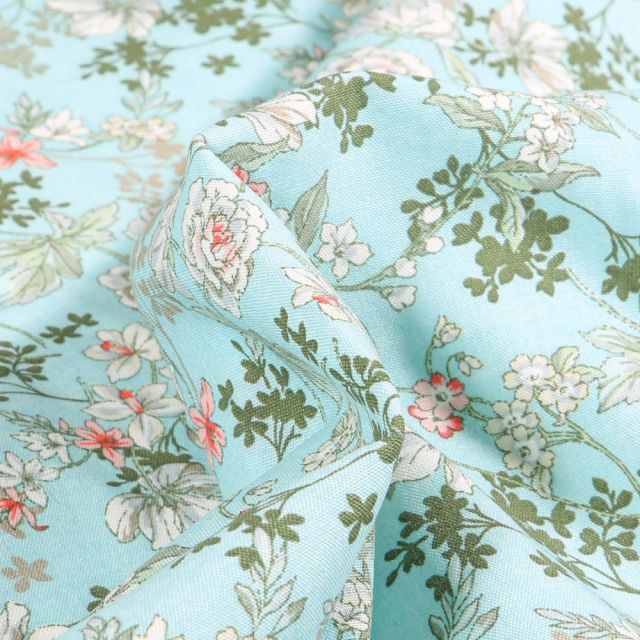 Tissu Viscose Arty Anaïs sur fond Bleu clair