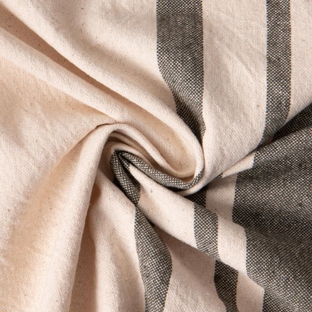 Tissu Coton d'ameublement Bernadette Rayures Vert kaki