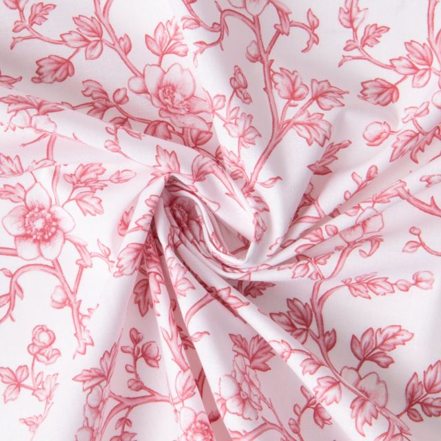 Tissu Coton imprimé Arty Floral Rouge Elisa sur fond Blanc