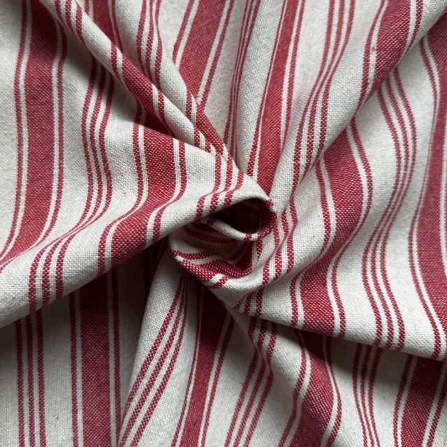 Tissu Coton d'ameublement Eugene Rayures Rouge
