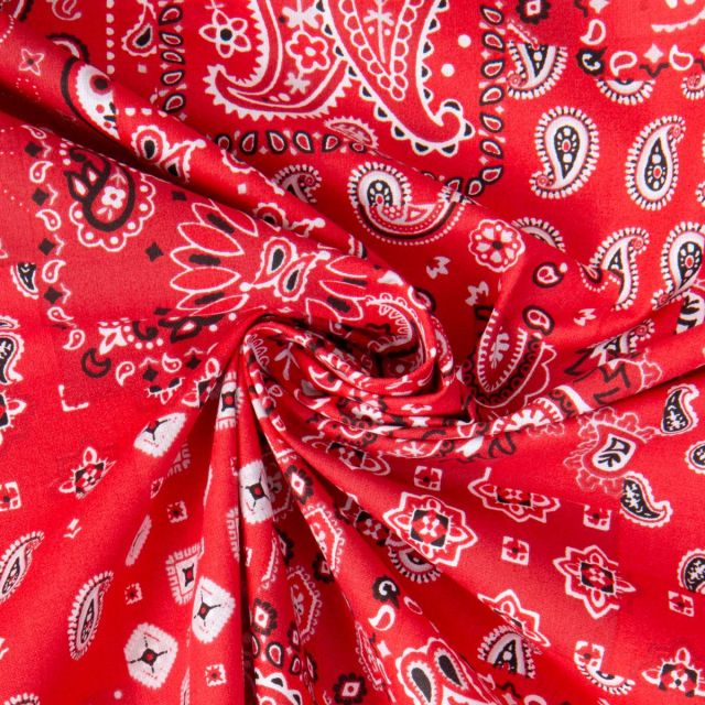 Tissu Coton imprimé Arty Eli patchwork paisley sur fond Rouge