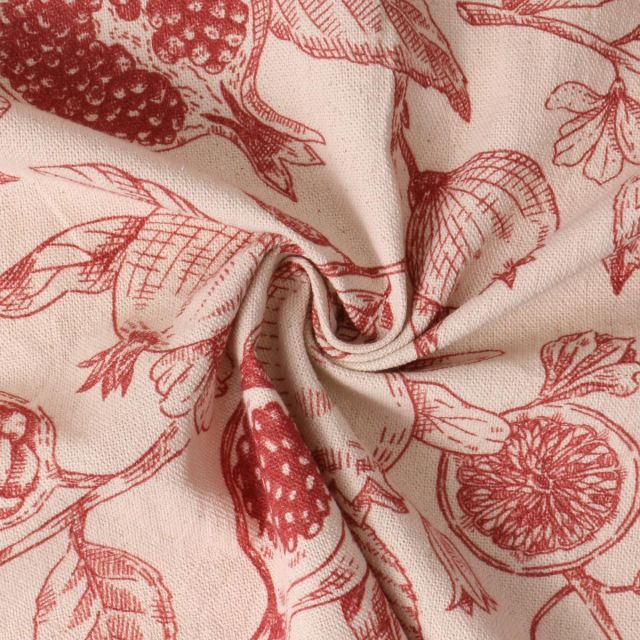 Tissu Toile Canvas Grana vintage Rouge sur fond Beige