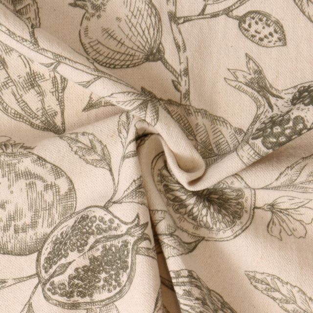 Coupon Tissu Toile Canvas Grana vintage Vert sur fond Beige - Coupon de 150 cm