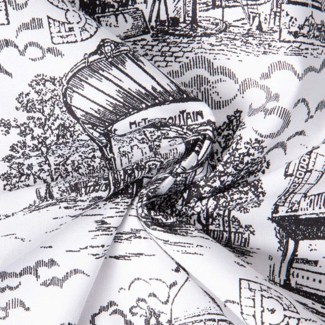 Tissu Toile  de Coton Paris Haussman sur fond Blanc