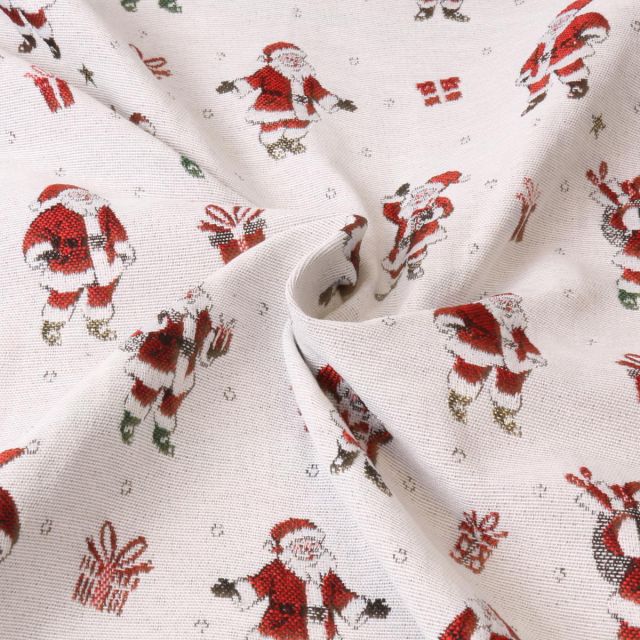 Tissu Toile Canvas Père Noël sur fond Blanc