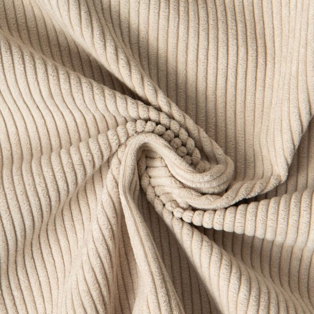 issu Velours d'ameublement côtelé Emy uni Beige