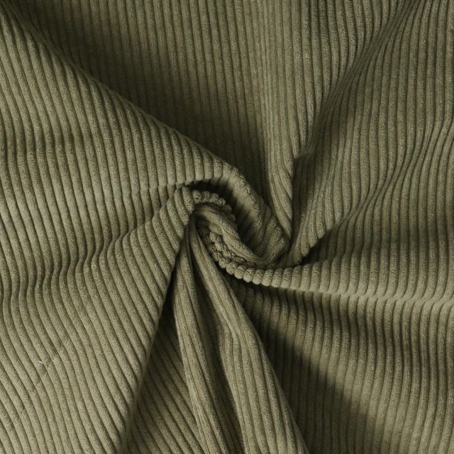 Tissu Velours d'ameublement côtelé Emy uni Vert kaki