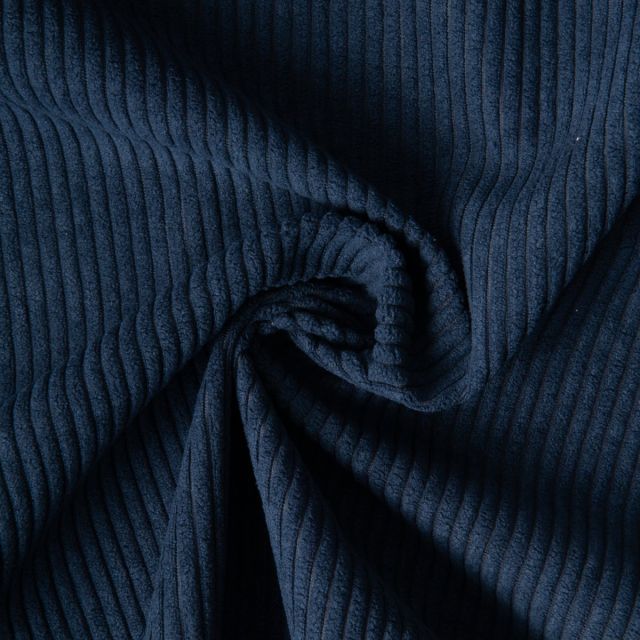 issu Velours d'ameublement côtelé Emy uni Bleu marine