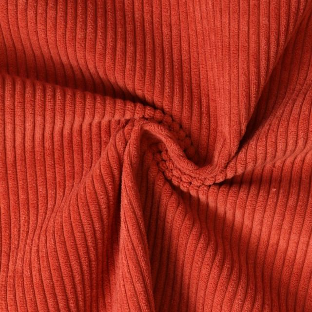 Coupon Tissu Velours d'ameublement côtelé Emy uni Terracotta - Coupon de 30 cm