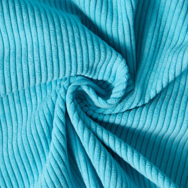 issu Velours d'ameublement côtelé Emy uni Bleu turquoise