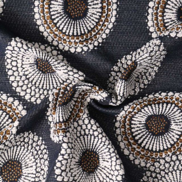 Tissu Jacquard Jojoba sur fond Bleu marine