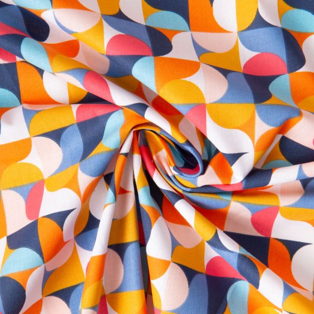 Tissu Coton imprimé Arty Mabula Pop multicolore sur fond Bleu