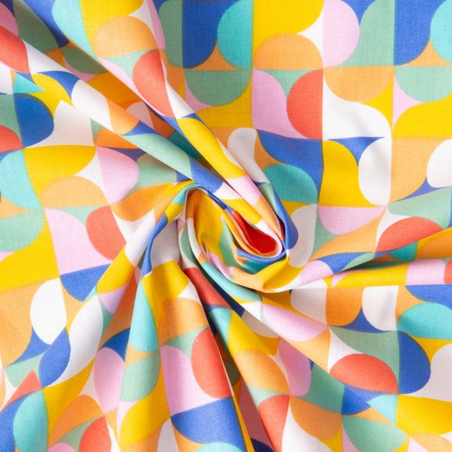 Tissu Coton imprimé Arty Mabula Pop multicolore sur fond Jaune