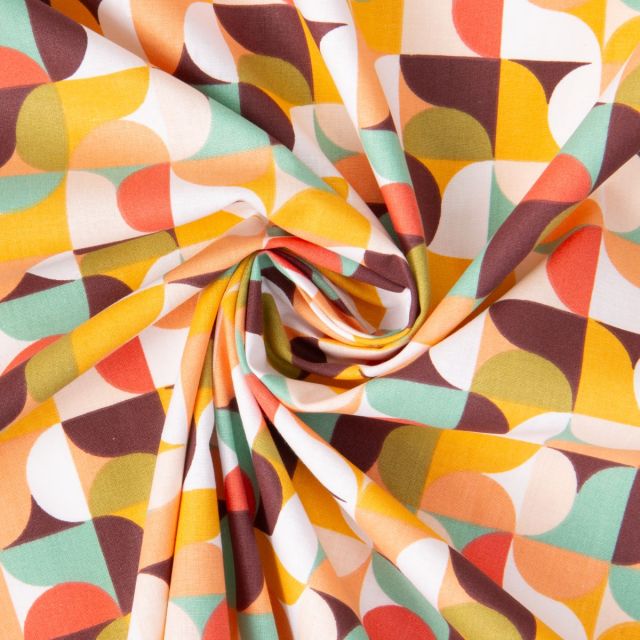 Tissu Coton imprimé Arty Mabula Pop multicolore sur fond Orange