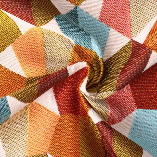 Tissu Jacquard  Mustang motif géométrique Rose sur fond Vert kaki