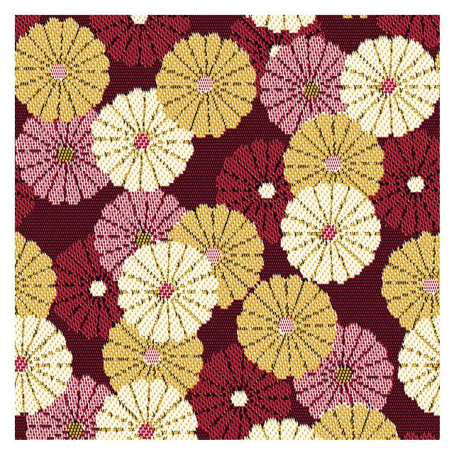 Coupon Tissu Jacquard Petites fleurs Léonie écru sur fond Rouge - Coupon de 240 cm