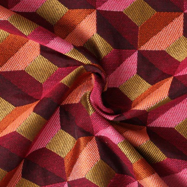 Tissu Jacquard Paola cubes Prunes sur fond Rose