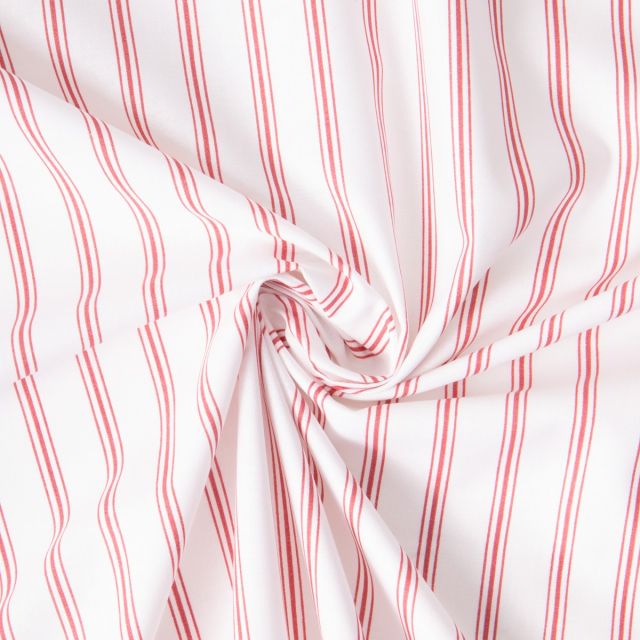 Tissu Coton imprimé Arty rayures Rouge sur fond Blanc