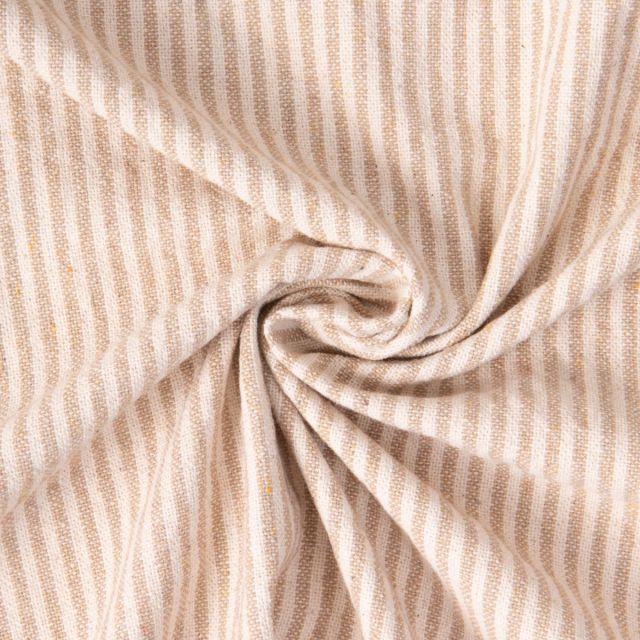 Tissu Toile de Coton d'ameublement Simone rayures Beige sur fond Naturel