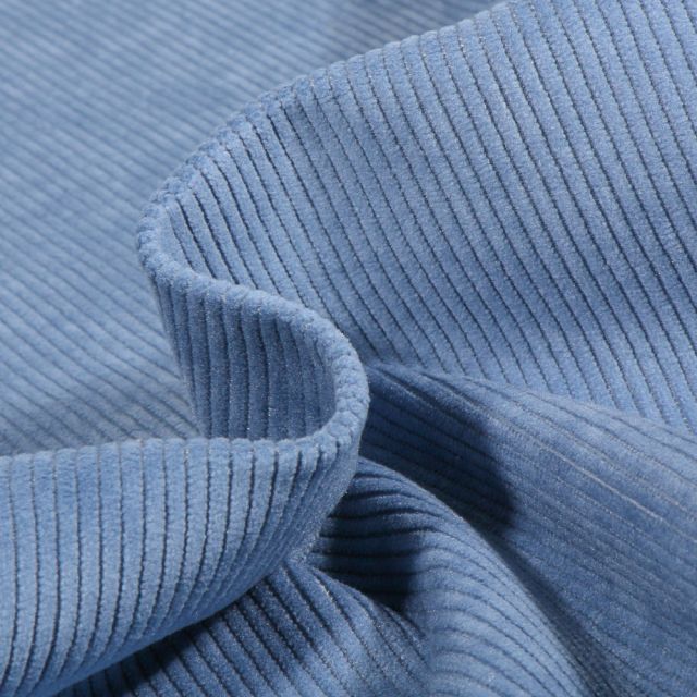 Coupon Tissu Velours d'ameublement côtelé Lena Bleu azur - Coupon de 30 cm