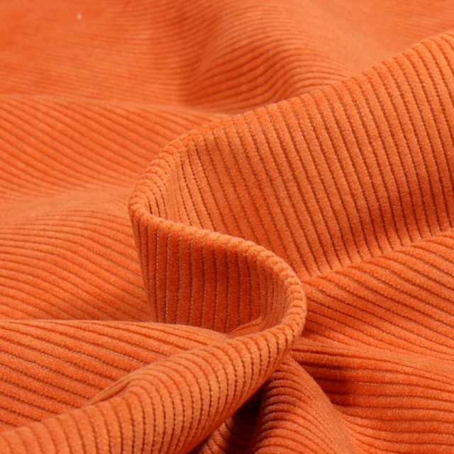 Coupon Tissu Velours d'ameublement côtelé Lena Orange - Coupon de 100 cm
