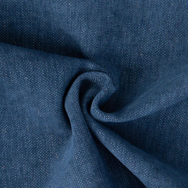 Tissu Lin d’ameublement toucher velours et envers antidérapant uni Bleu denim