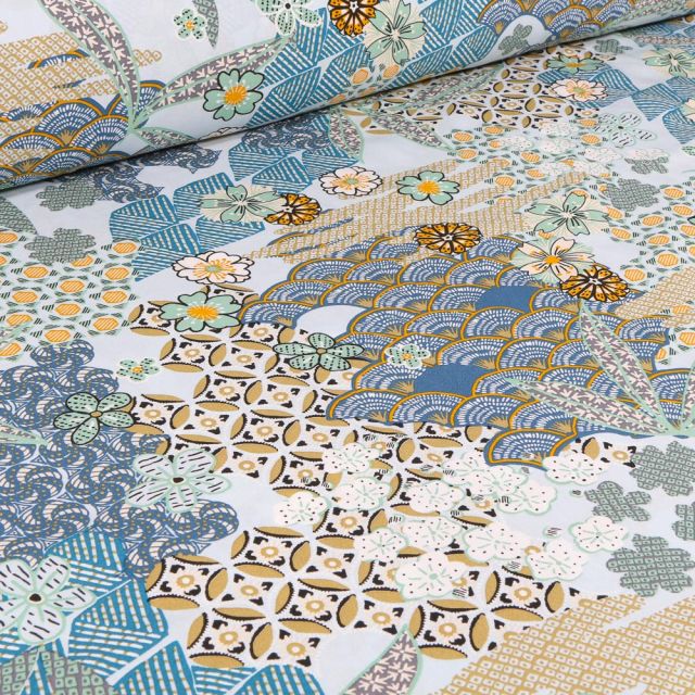 Tissu Viscose Arty Yin sur fond Bleu ciel