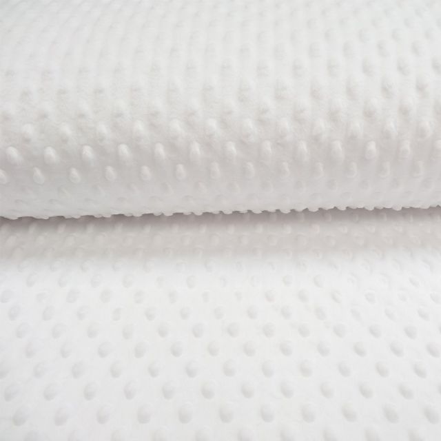 Coupon Tissu Minky Ultra doux Pois Blanc - Coupon de 20 cm
