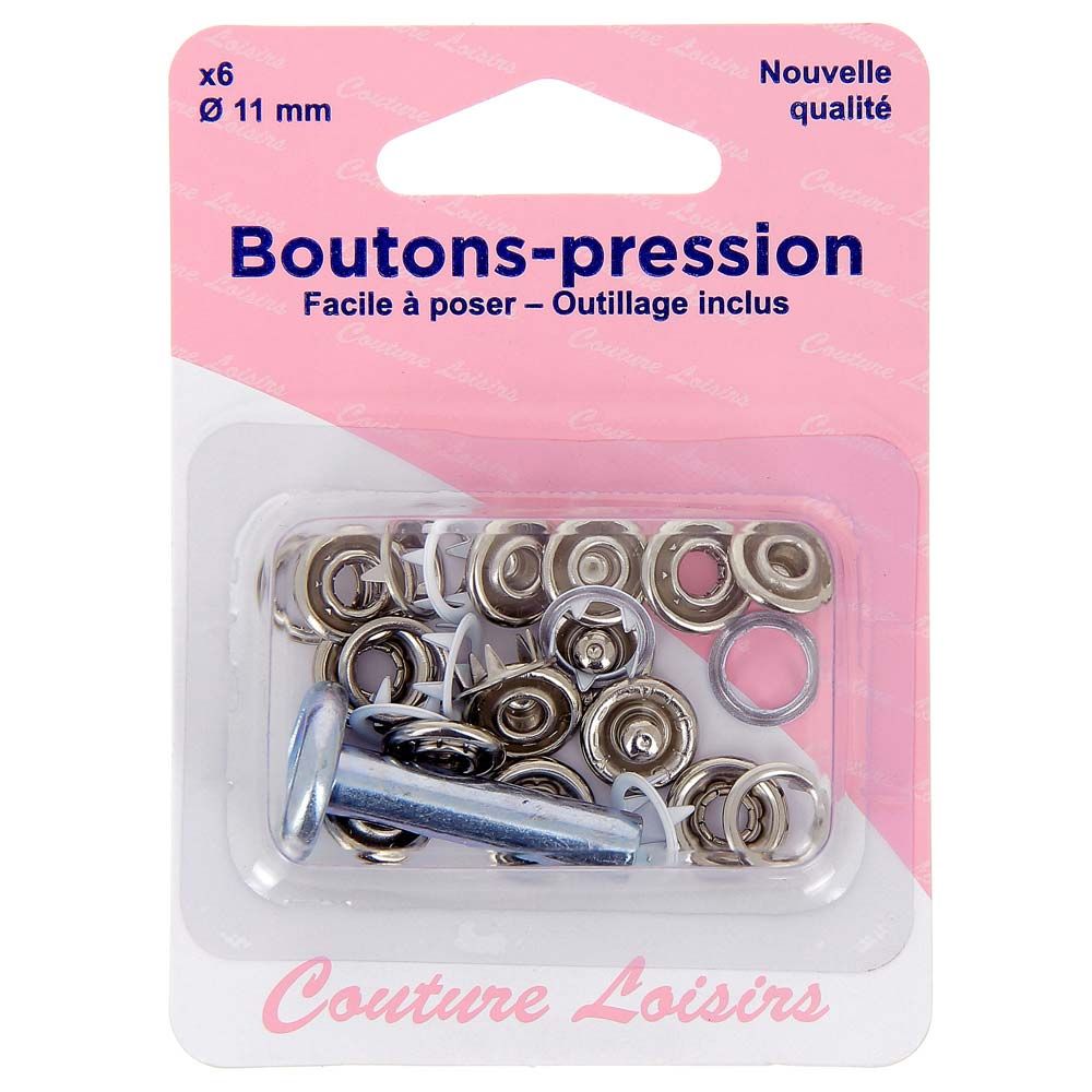 Boutons pression nickelés assortis
