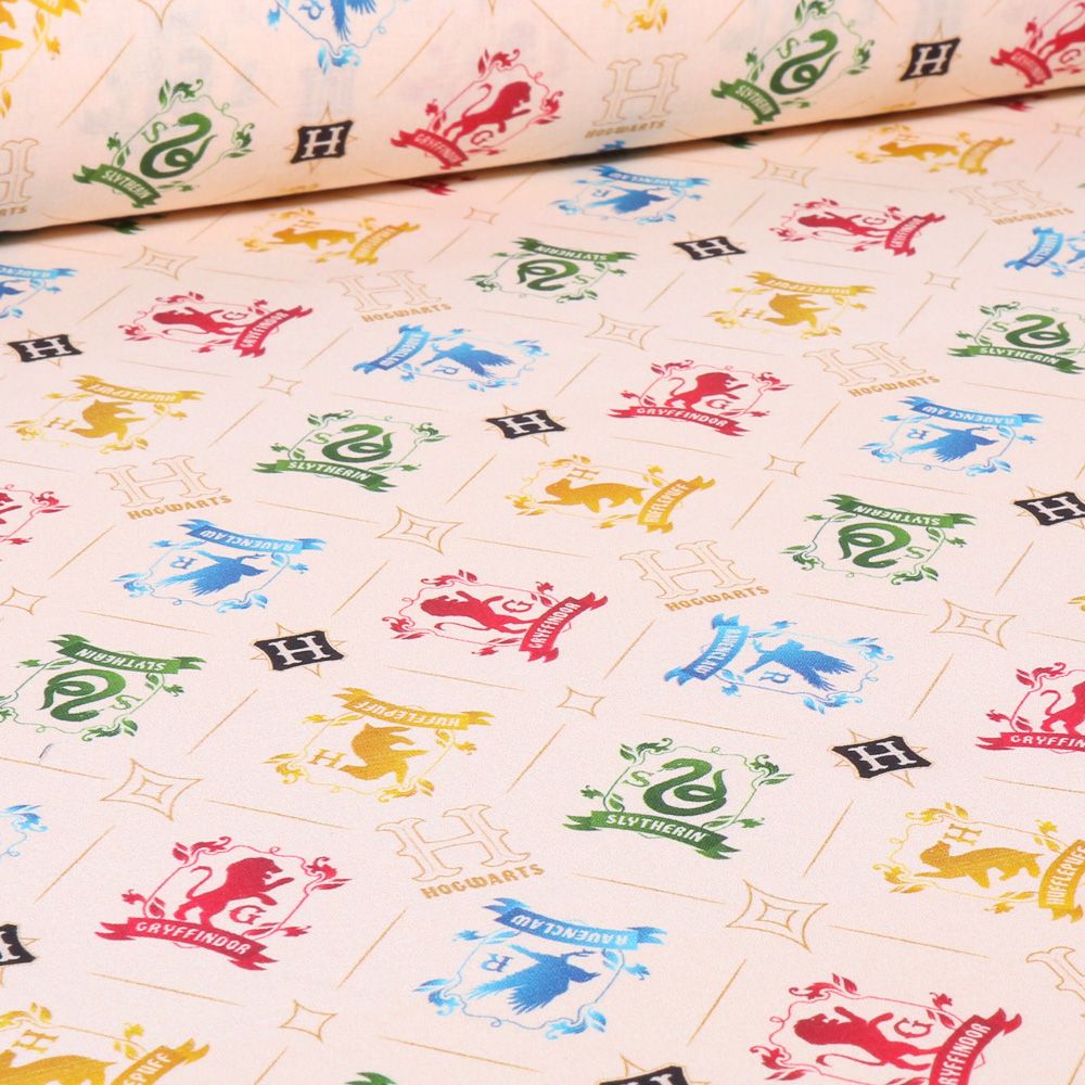 Tissu Coton imprimé sous licence Bio Harry Potter sur fond Blanc