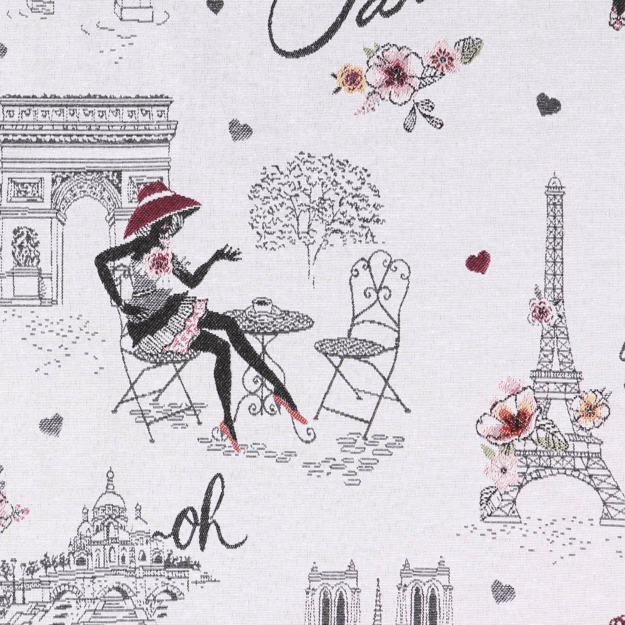 Tissu Jacquard Paris La vie en rose sur fond gris clair - Par 10 cm