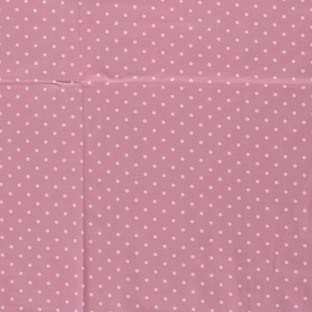 Tissu Jersey Coton Pois Rose pâle sur fond Vieux rose - Par 10 cm