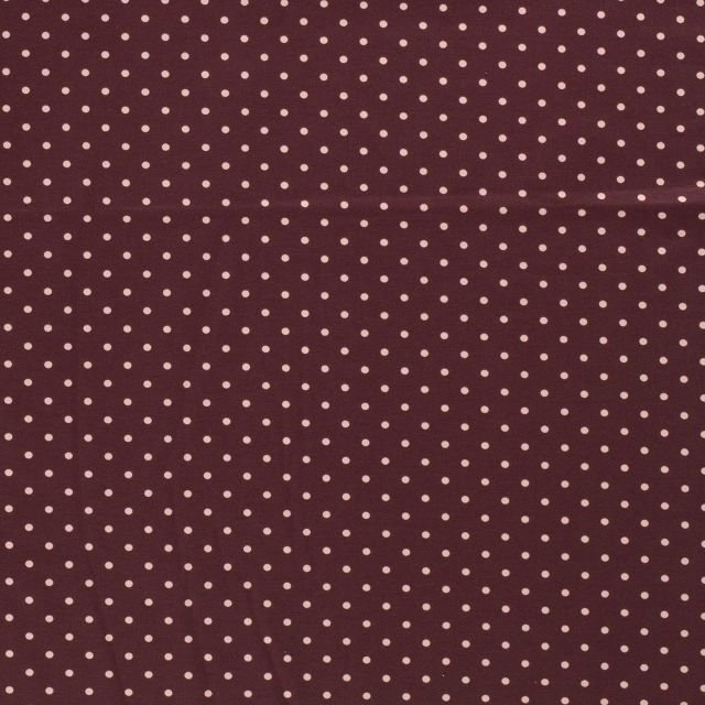 Tissu Jersey Coton Pois rose sur fond Lie de vin - Par 10 cm