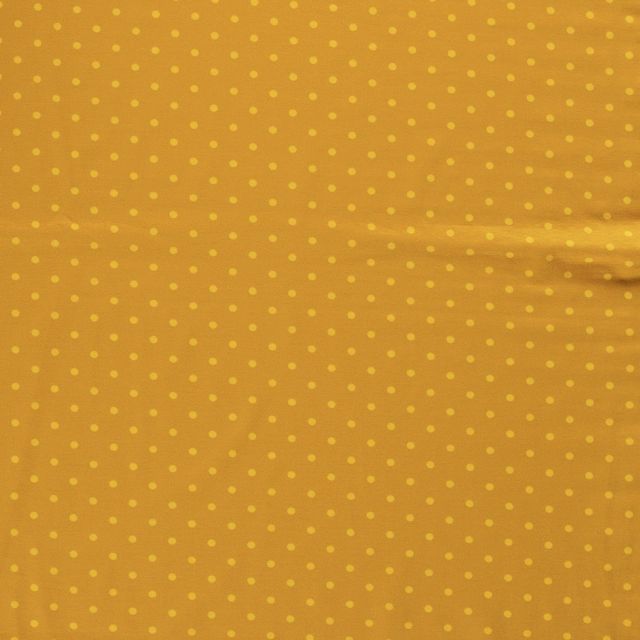 Tissu Jersey Coton Pois Jaune sur fond Moutarde - Par 10 cm