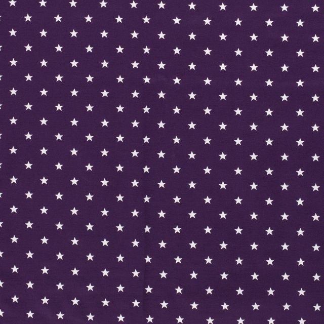 Tissu Jersey Coton Etoiles blanches sur fond Violet - Par 10 cm