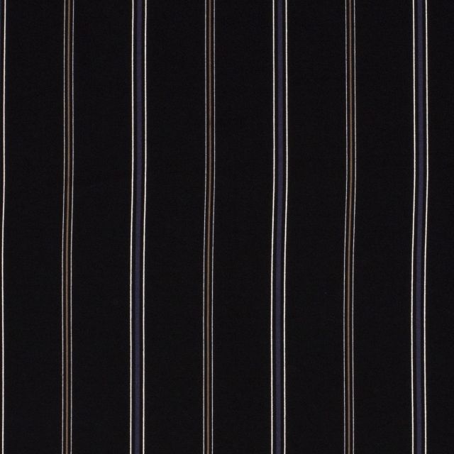 Tissu crêpe imprimé Rayures bleues et beiges sur fond Noir - Par 10 cm