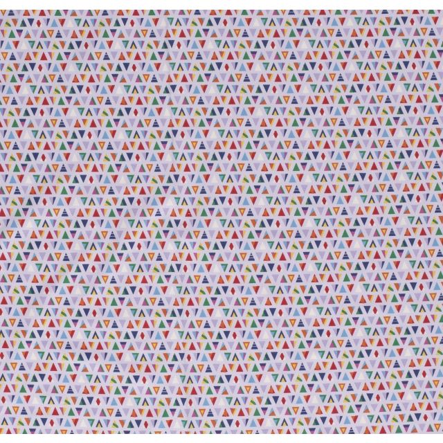 Tissu Jersey Coton Triangles multicolores sur fond Parme - Par 10 cm