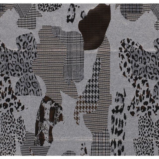 Tissu Jacquard Extensible motifs abstrait animalier sur fond Gris - Par 10 cm