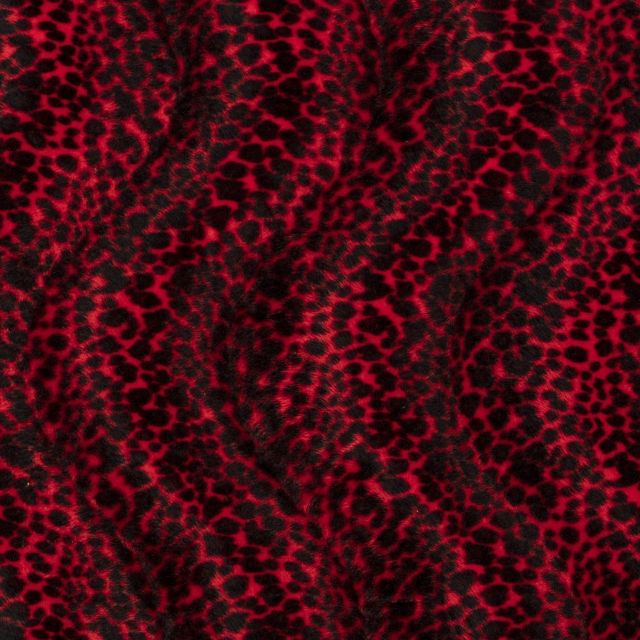 Tissu Velours Peau de bête Léopard Rouge - Par 10 cm