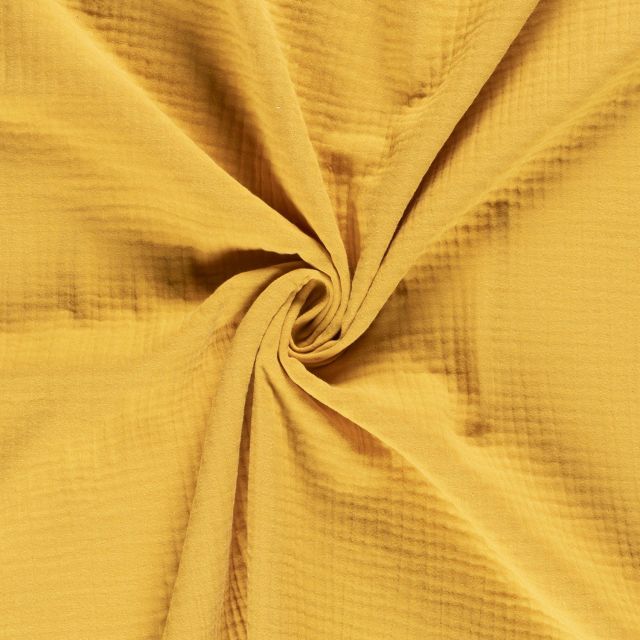 Tissu Triple gaze de coton Jaune moutarde - Par 10 cm