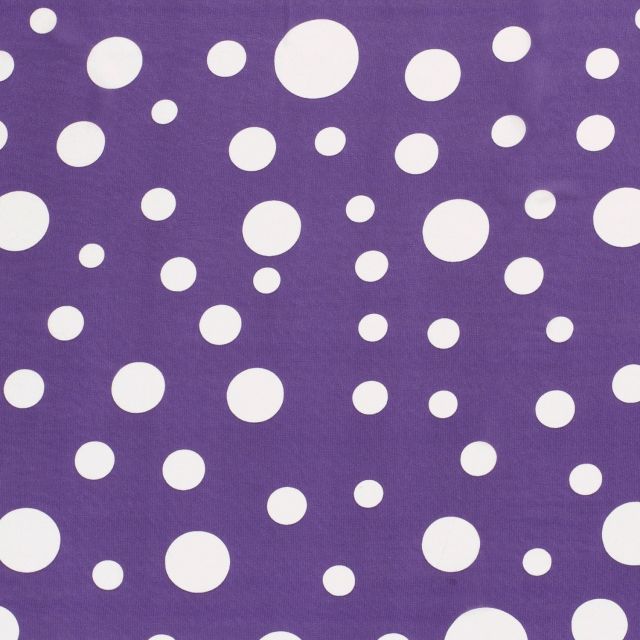 Tissu  Mousseline Pois blanc différentes tailles sur fond Violet - Par 10 cm