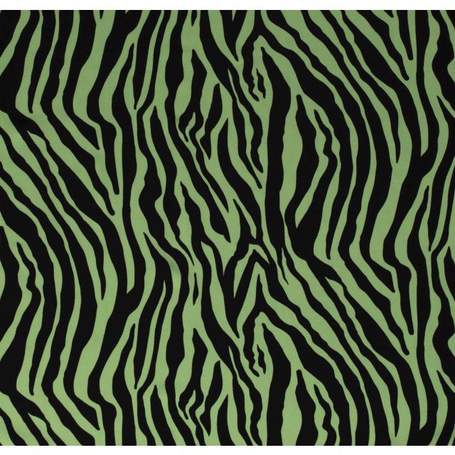 Tissu Jersey Polyester épais Zébré noir sur fond Vert - Par 10 cm