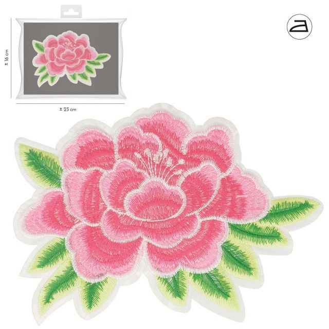 Ecusson Thermocollant Fleur Rose Brodée XL