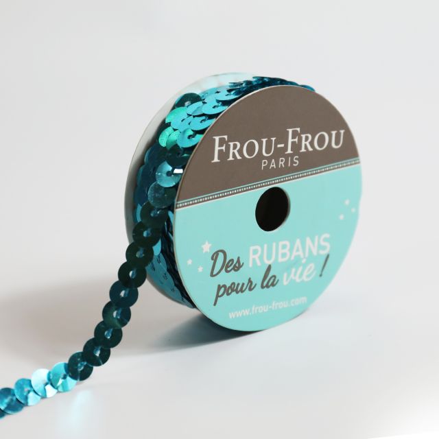Bobinette Ruban Sequins Frou-Frou Turquoise - 6 mm x 5 mètres