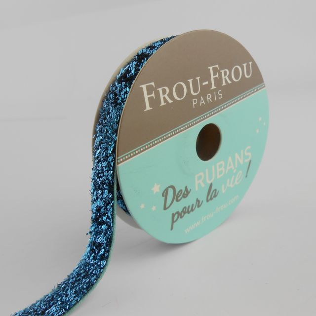 Bobinette Ruban Velours Paillettes Frou-Frou Turquoise - 9 mm x 2 mètres