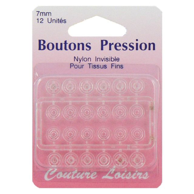 Boutons pression 7 mm nylon invisible x12