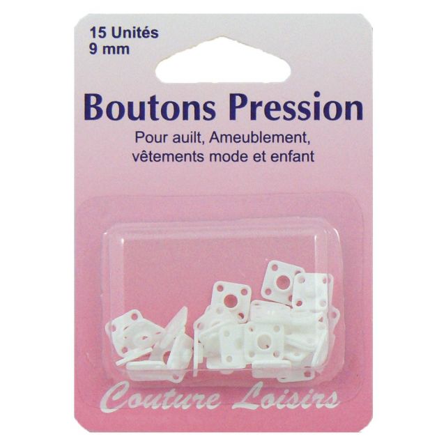 Boutons pression 9 mm nylon blanc x15